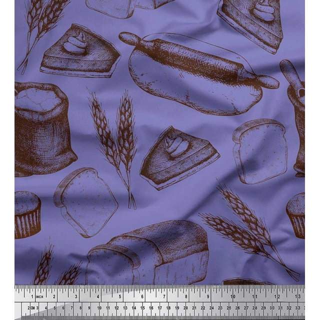 Soimoi Tissu Poly Georgette Rouleau, Imprimé Pain de Blé et Sandwich Tissu d'Artisanat au Mètre 42 Pouces de Large