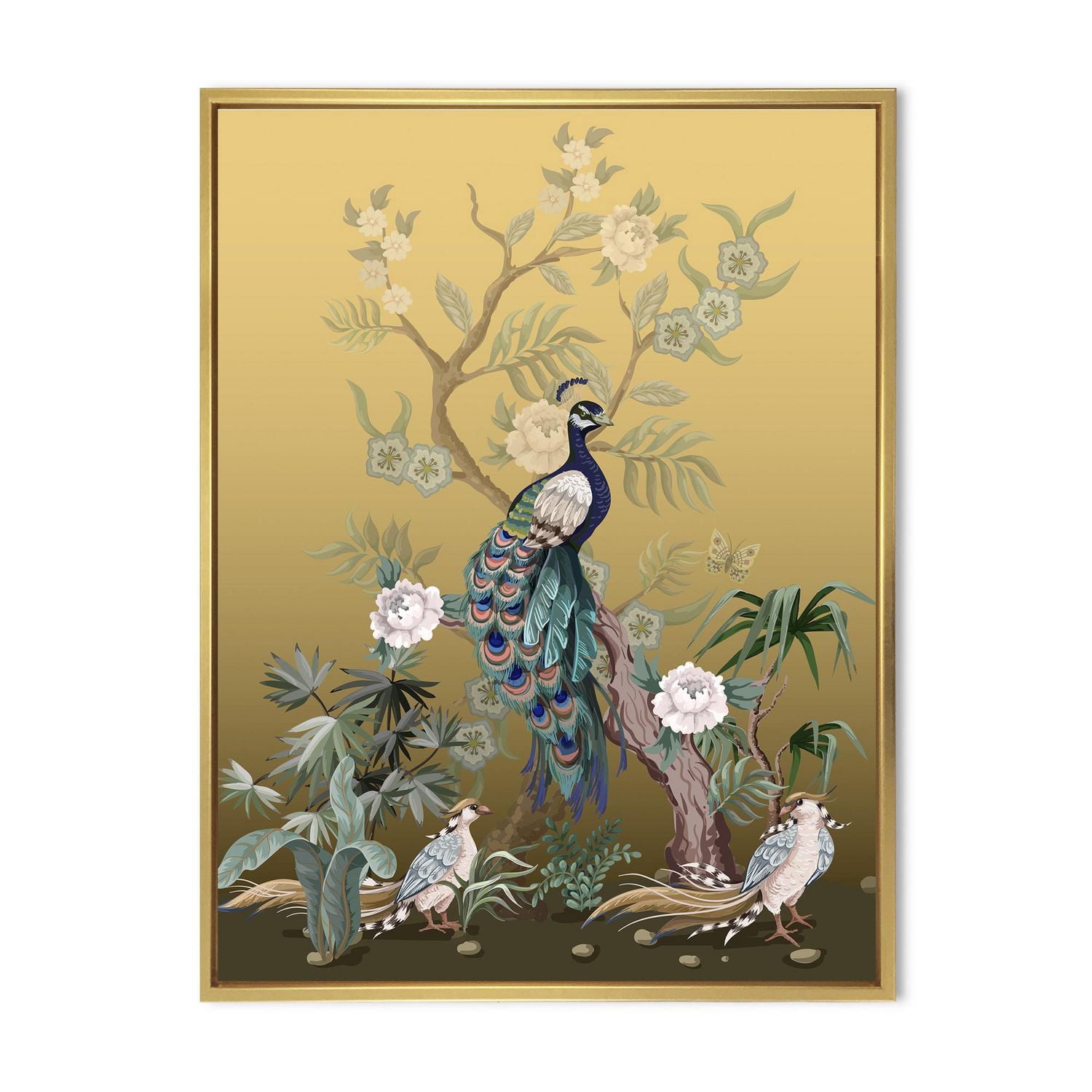Designart Chinoiserie Aux Oiseaux Et Pivoines VI ART MURAL À CADRE FLOTTÉ