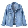 thumbnail image 2 of PEZHADA Denim Jacket for Women Long Sleeve Jean Jacket Button Up Frayed Hem Shacket with Pockets Light Blue, 2 of 4