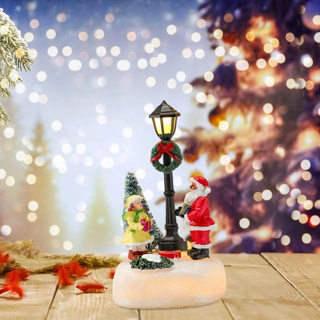 Elodie Christmas Village Scene Lamp Post Figurine Collectible Resin for Table Decor Style A