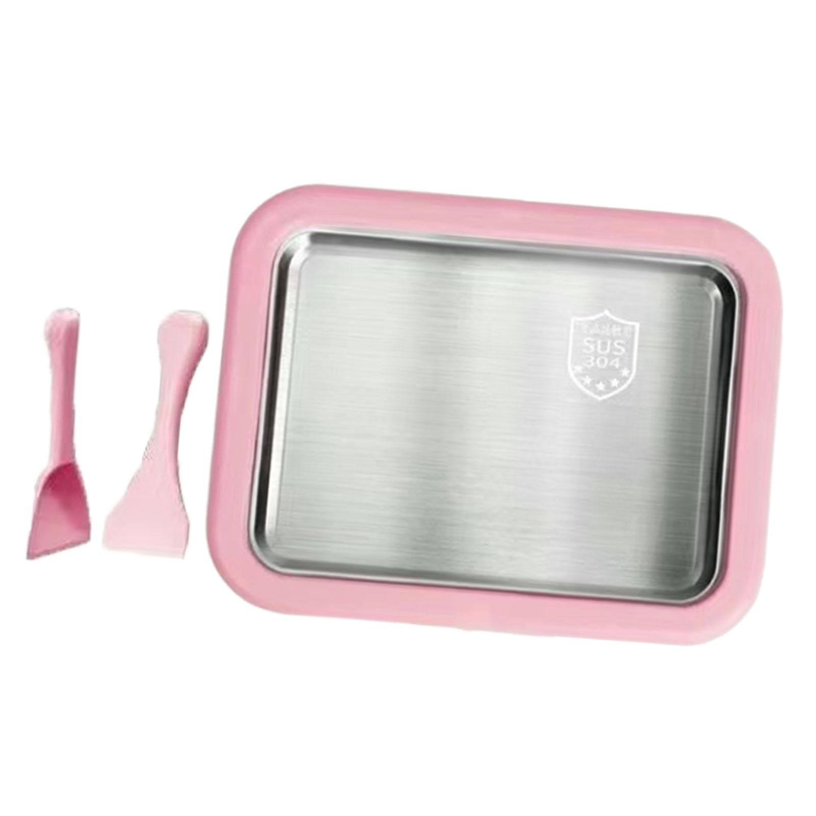Luzkey Ice Cream Maker Pan, with 2 Spatulas Kitchenware Compact DIY Home Use Yogurts Machine Ice Cream Cold Plate for Sorbet Yogurt Pink