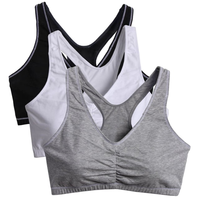 Women's Fruit Of The Loom FT170 Total Comfort Racerback Bras - 3 Pack (White/Grey/Black 38)