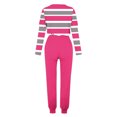 thumbnail image 4 of Tenues 2 Pcs pour Femmes Tenues 2 Pcs pour Femmes, Hauts à Manches Longues à Rayures à Col Ras du Cou à Enfiler et Pantalons à Cordon Ensembles de Survêtement Tenue d'Intérieur avec Poches P-26 Rose Vif-A TTG, 4 of 5