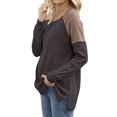 thumbnail image 4 of Femmes Côté Fendue Ourlet Cou Manches Longues Couleur Bloc Pull Top, 4 of 4