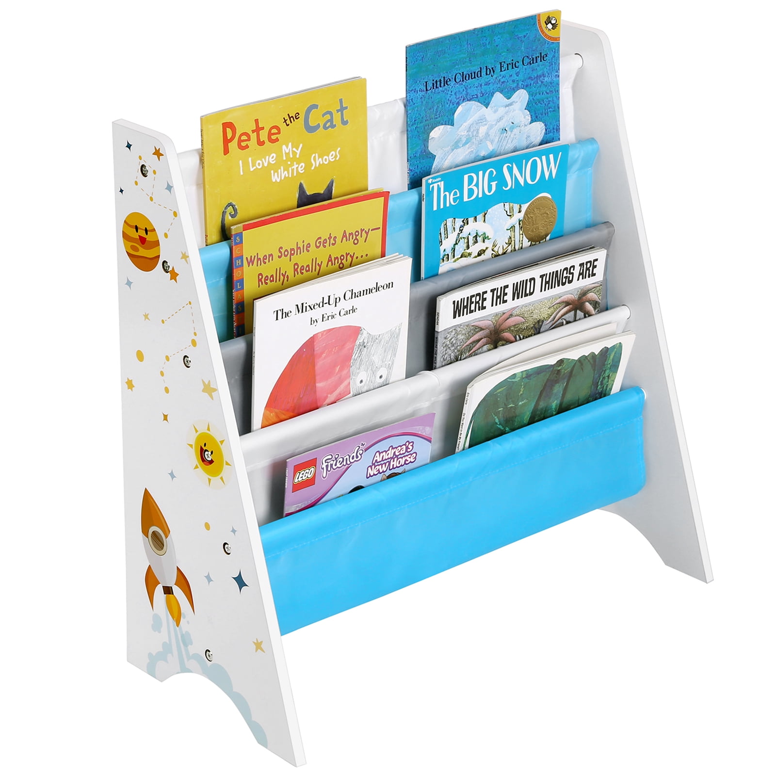 SONGMICS Kids Bookcase, Book Storage Shelf Organiser, with Anti-Tip Kit, White,Kids