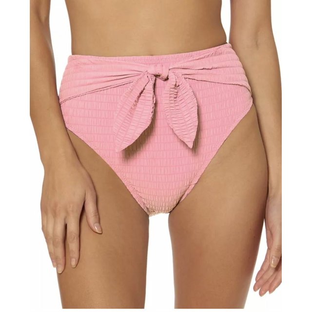 Jessica Simpson Smocked Tie-Front High Waist Bikini Bottom Pink ( S )