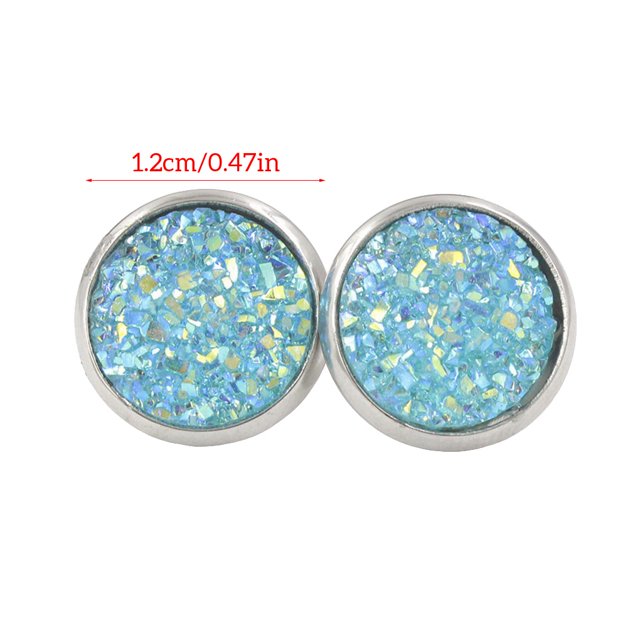 12mm Boucles d'Oreilles en Acier Inoxydable Bijoux Anti Sensibilité Rétention Fine Simple Galvanoplastie Boucles d'Oreilles Rondes pour Mariage Thème Parti Cyan