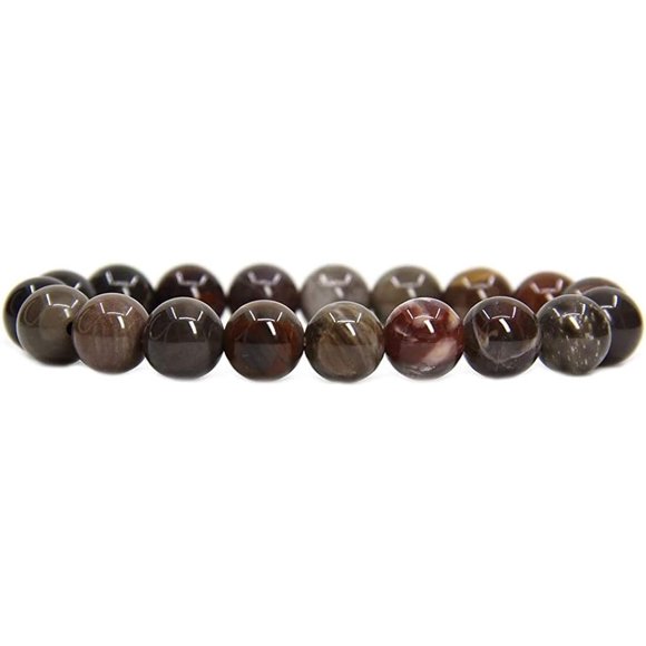 Angelstones Natural Petrified Wood Fossil Genuine Semi-Precious Gemstones Healing 10mm Beaded Stretch Bracelet 7" Unisex