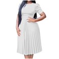thumbnail image 1 of LOVZFMLL Robe d'Été pour Femme Grande Taille2025 Décontractée à Manches Courtes Taille Empire Coupe Ample Évasée Plissée Maxi Robe T-Shirt Blanche P, 1 of 6