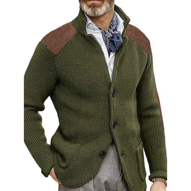 MAWCLOS Mens Cardigan Sweater Long Sleeve Jacket Button Down Coat Knitted Winter Warm Open Front Outwear ArmyGreen M