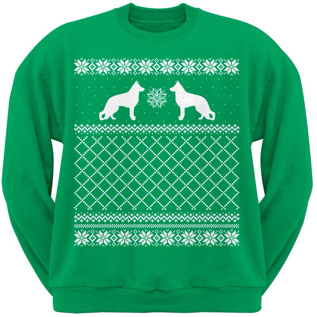 German Shepherd Chandail de Noël Laid Vert pour Adulte à Col Rond