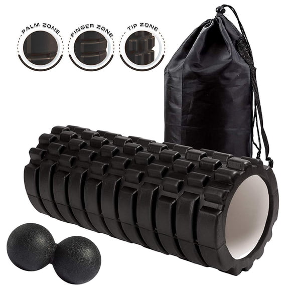 Rouleau en Mousse de Massage de 13 Pouces à Grille de Tissu Profonde pour Yoga et Mise en Forme avec Balle de Massage, Balle de Crosse, Balle Arachide...