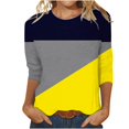 thumbnail image 1 of FAIWAD Hauts Tuniques pour Femmes à Manches 3/6 Col Rond à Blocs de Couleur Basiques Amples Hauts Décontractés Tendance Hauts de Printemps Été, 1 of 5