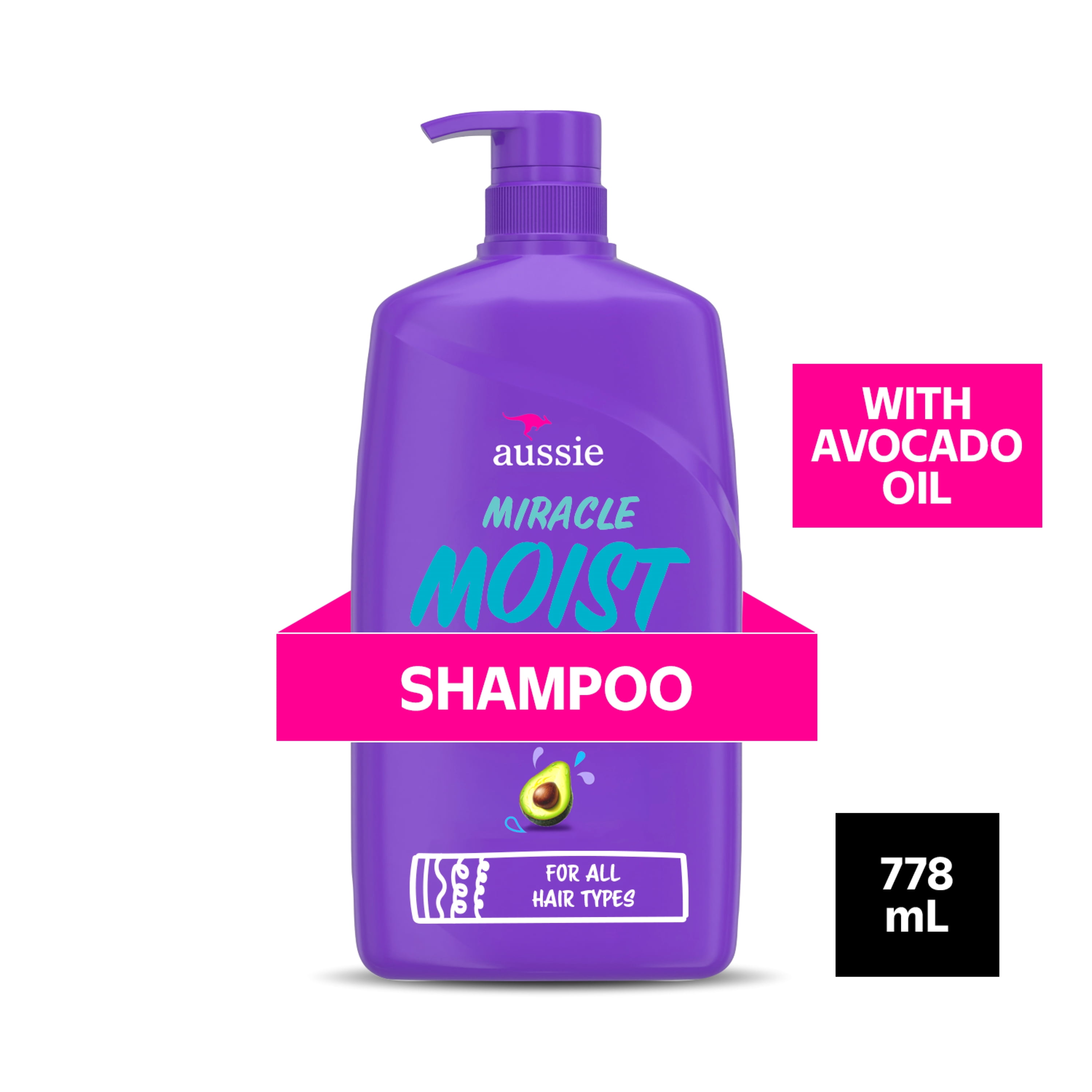 Aussie Moisturizing Shampoo, Miracle Moist, Cleanses and Hydrates Hair, Avocado and Jojoba Oil, Paraben Free, 778 mL