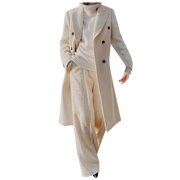 UPPADA Women's Long Wool Pea Coat Solid Color Lapel Pocket Long Jacket Cardigan Jacket Winter Long Peacoat Trench Coats White,XXL