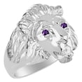 thumbnail image 3 of RYLOS Lion Head Ring with Gemstone Eyes & Diamond Mouth – Fun Designer Rings in Sterling Silver Amethyst  Jewelry Size 9, 3 of 7