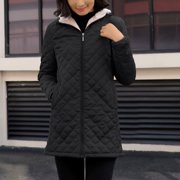 EGNMCR Womens Long Puffer Coat, Long Sleeve Padded Winter Down Coats, Hooded Parka Jacket Women's Plus Fleece Cotton Jacket Warm Lamb Fleece Top Coat Sweater Coat Women Coat