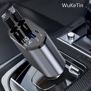 4 en 1 Retractable Car Charger, 100W Rapide Car Téléphone Charger avec iPhone et du câble de type C 2 Ports de recharge Car Charger Adaptateur