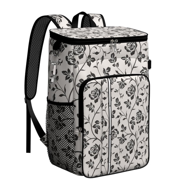 Floral and Skull Artistic Design Insulated Cooler Backpack - 20L Lightweight & Portable for Road Trips