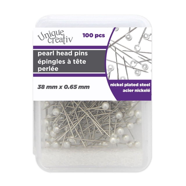 UNIQUE CREATIV Pearl Head Pins - White, 38 mm (1.5 in) × 0.7 mm (0.03 in), 100-Pack