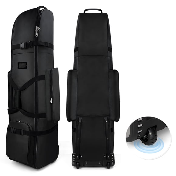Golf Travel Bag 900D Polyester Oxford Wear-ResistantExcellent Zipper with WheelsGolf Travel Cover Black