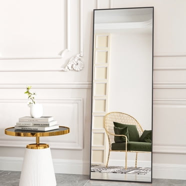 BEAUTYPEAK Miroir sur Pied Rectangulaire 58 Pouces X 18 Pouces, Cadre en Aluminium, Noir, à Poser, à Poser Ou à Suspendre.
