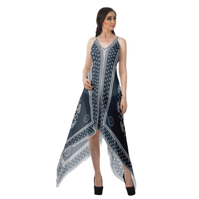 Moomaya Robe à Col en V Imprimée Robes Mouchoirs pour Femmes Robe de Soirée Bohème