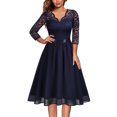 thumbnail image 1 of Robes Grande Taille Femmes Mode Uni Dentelle Manches 3/4 Corset Évasée Col en V Robe de Soirée Robes de Soirée pour Femmes Élégantes Chic en Liquidation, 1 of 5