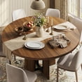 thumbnail image 3 of 47"-63" Extendable Round Dining Room Table for 4-8, Farmhouse Wooden Expandable Kitchen Table w/Wider Leg, Sturdy Metal Support, Oval Circle, for Dinner, Kitchen, Apartment, Space Save, Walnut, 3 of 9