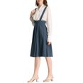 thumbnail image 4 of Unique Bargains Jupe Midi Plissée à Bretelles Rétro à Taille Élastique pour Femme Bleu Foncé L, 4 of 7