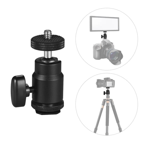 Amdohai 2pcs 360° Rotary Mini Ball Head Hot Shoe Adapter 1/4" Screw Thread Base for DSLR Camera LED Light Monitor Tripod Monopod