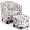 thumbnail image 4 of Gymax Barrel Modern Accent Tub Upholstered Chair French Print w/ Ottoman, 4 of 8