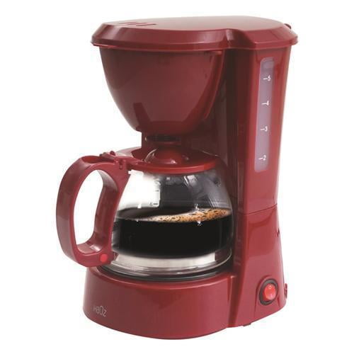 Hauz ACM5R Cafetière 5 Tasses 750 ml en Rouge, Cafetière à Filtre avec une Capacité de 5 Tasses (750 ml). Elle Comprend un Panier-Filtre Amovible, un Indicateur de Niveau d'Eau, une Plaque Chauffante Antiadhésive et une carafe en Verre avec Repères de Tasse. la Cafetière Comprend un Interrupteur Marche/arrêt Éclairé et Fonctionne à 120 Vc/60 Hz/650 W. Sa Conception Compacte Convient Aussi aux Petites Cuisines Ou aux Espaces de Bureau.