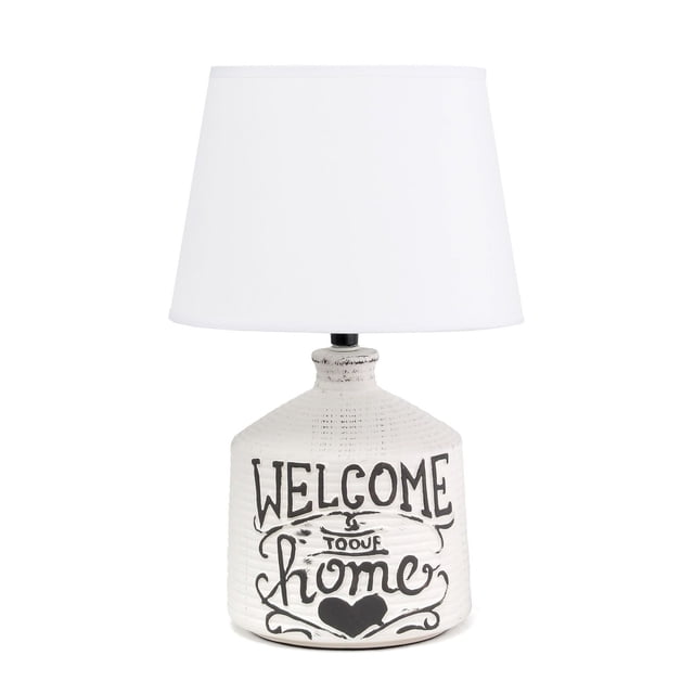 Simple Designs Welcome Home Rustic Ceramic Farmhouse Foyer Entryway Accent Lampe de table avec abat-jour en tissu