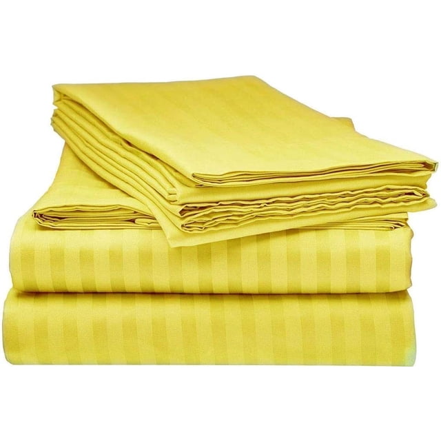 700 Thread Count 100% Egyptian Cotton 4-Piece Bed Sheet Set (1 Flat, 1 Fitted Sheet, 2 Pillow Covers) 15 Inches Deep Pocket Size Stripe Pattern