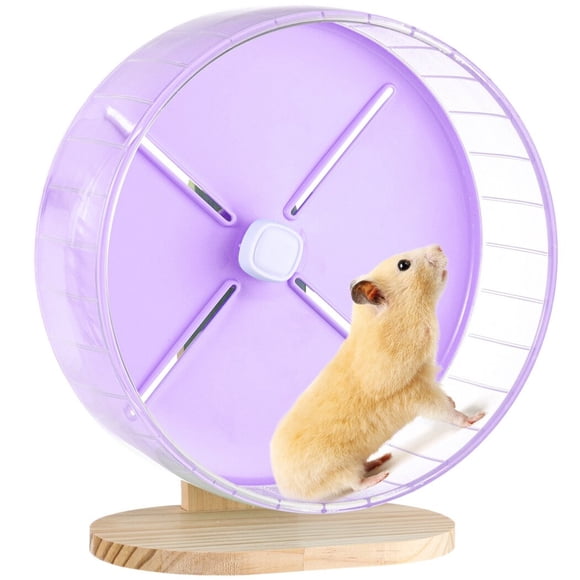 10.2" Hamster Wheel with Stand, Silent Hamster Running Wheel, Chinchilla Exercise Wheel with Wooden Base, Adjustable Quiet Spinner for Guinea Pigs, Sugar Gliders, Gerbils
