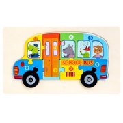 Wooden Number Puzzle for Kids, Educational Transportation Jigsaw Board with 6 Vehicle Themes, Bright Colors, Rounded Edges, 1 Puzzle