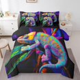 thumbnail image 1 of Colorful Chameleon Bed in a Bag Queen Comforter Set 7 Piece,Cute Lizard Wildlife Bedding Set Lovely Reptile Creature Sheet Set with Comforter,Botanical Tree Branch Bed Set, 1 of 5