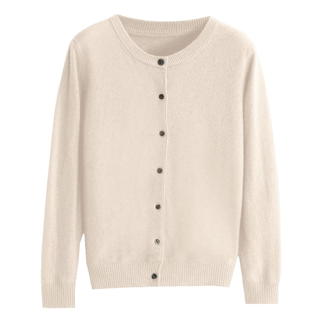 Hontri Cardigans pour Femmes Légers Offres à Moins de 15 $, Cardigan Basique pour Femmes à Col Rond, Manches Longues, Boutonné, Manteau Court en Molleton à Col Rond pour Femmes Beige m