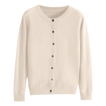 Hontri Cardigans pour Femmes Légers Offres à Moins de 15 $, Cardigan Basique pour Femmes à Col Rond, Manches Longues, Boutonné, Manteau Court en Molleton à Col Rond pour Femmes Beige TG