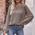 thumbnail image 4 of IROINNID Rabais T-shirt à Manches Longues en Polyester pour Femmes Chemises en Coton pour Femmes Décontracté Uni Col Rond T-shirt Ample Haut, Kaki, 4 of 6