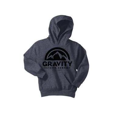 Gravity Outdoor Co. Youth Hoodie Sweatshirt - Black Logo - Heather Navy - X-Small