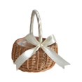 thumbnail image 1 of Wicker Rattan Flower Basket Bow Knot Handwoven with Hoop Handle Hamper Eggs Candy Garden Storage for Wedding Party White L, 1 of 10