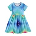 thumbnail image 2 of EGNMCR Robe Sans Manches Col Rond Été Filles Manches Courtes Motif Teinture sur Nœuds Robe Col Rond Robe Fille, 2 of 6