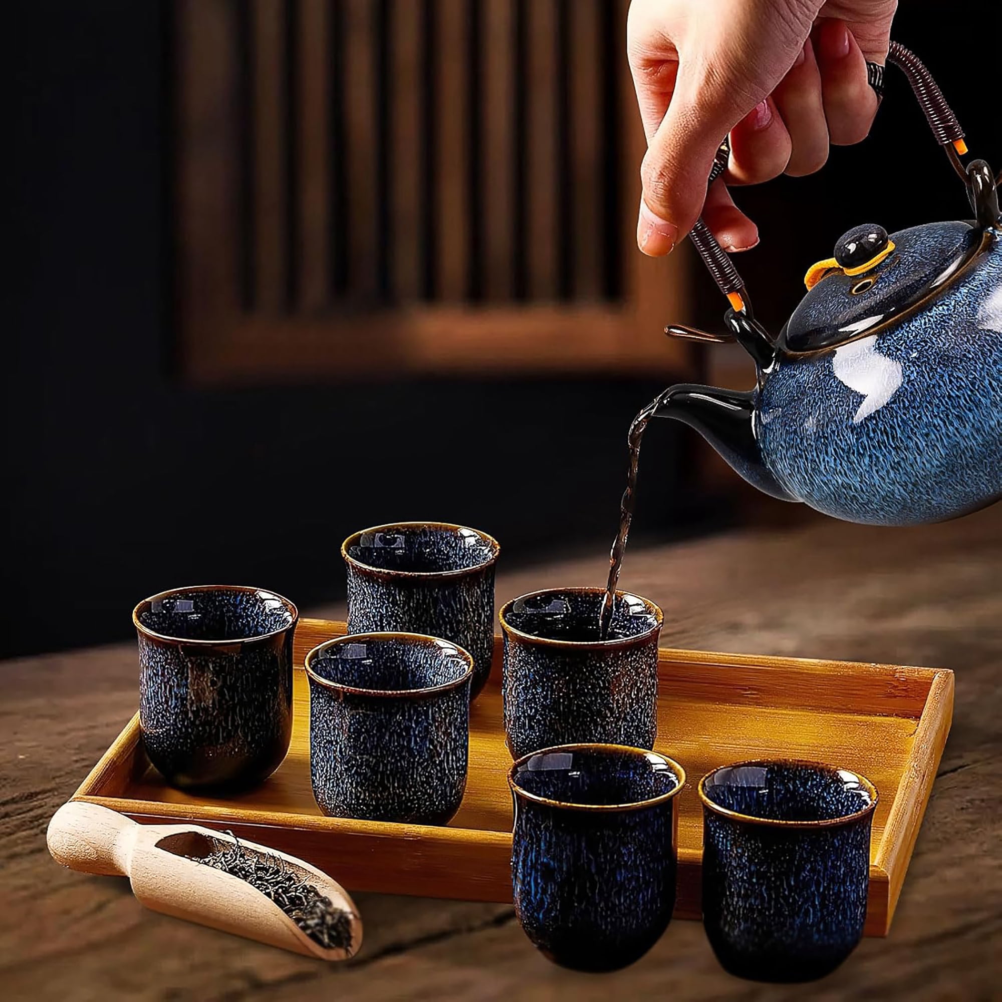 Kitchen Star 9 Piece Traditional Tea Serving Set with Bamboo