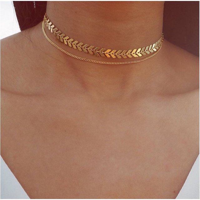 Baohd Fishbone chain, airplane chain, double-layer collarbone chain, neck chain, necklace, new multi-layer necklace accessory