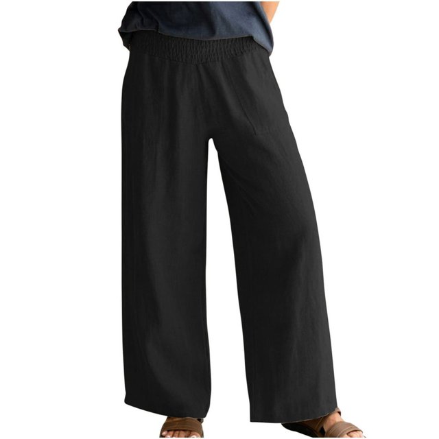 Pantalons en Coton et Lin pour Femmes Large Large Taille avec Poches