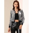 thumbnail image 4 of INSPIRE CHIC Blouson Bomber Court à Paillettes pour Femme, Manches Longues, Fermeture Éclair, Argent G, 4 of 7