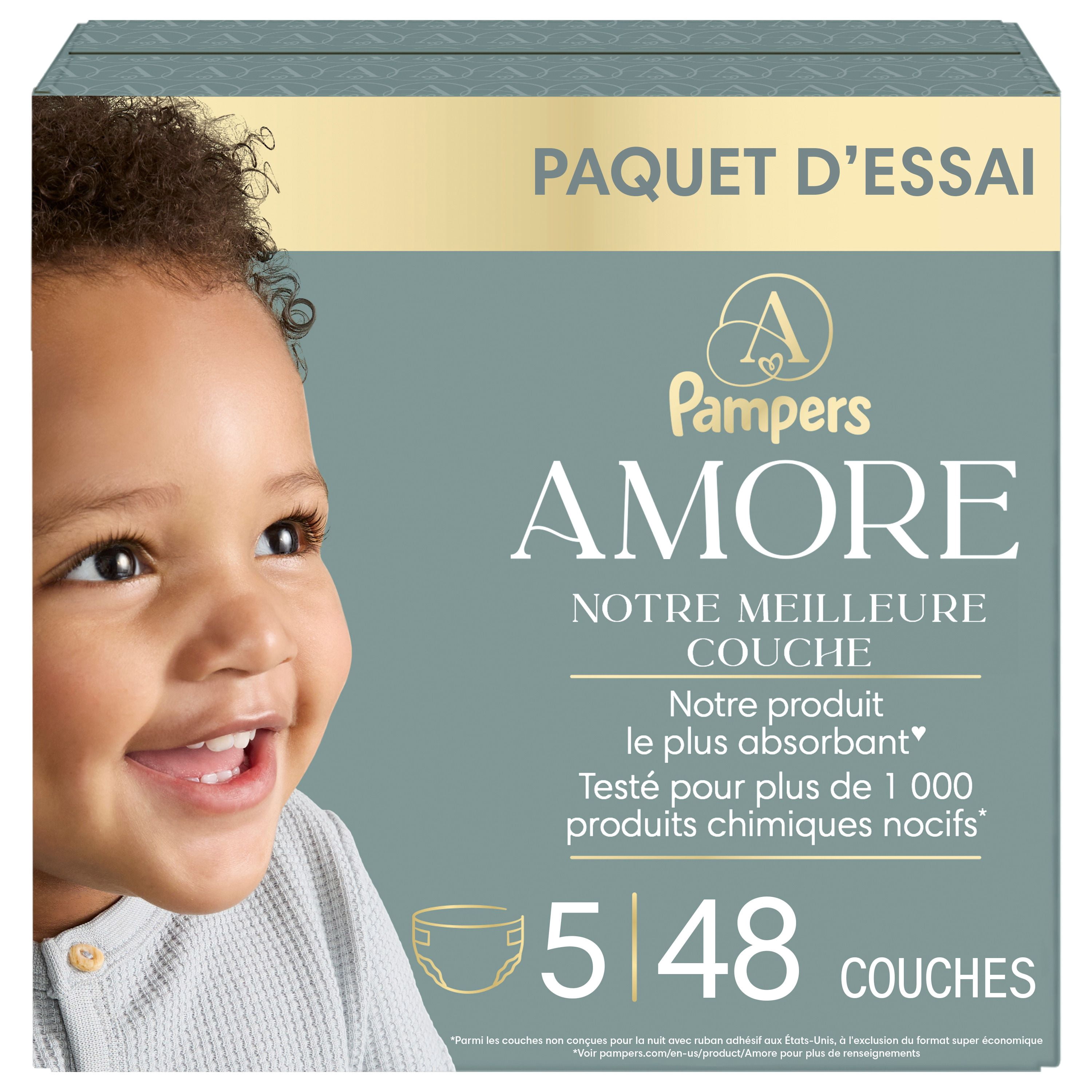 NOUVEAU Pampers AMORE, taille 5 (9 kg à 16,8 kg [20 lb à 37 lb]), notre meilleure couche