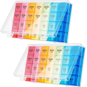 WANGQI 2 Pack Large Weekly Pill Organizer 4 Times a Day Monthly Pill Organizer Large Medicine Organizer 28 Day Pill Box Organizer Weekly 7 Day Pill Dispenser